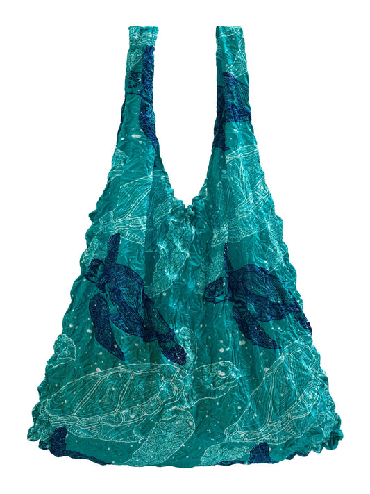 Tote Bag Blue Ocean Turtle Sustainable Stretchy Eco Shopper