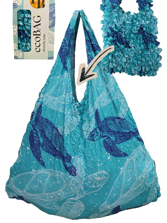 Tote Bag Blue Ocean Turtle Sustainable Stretchy Eco Shopper