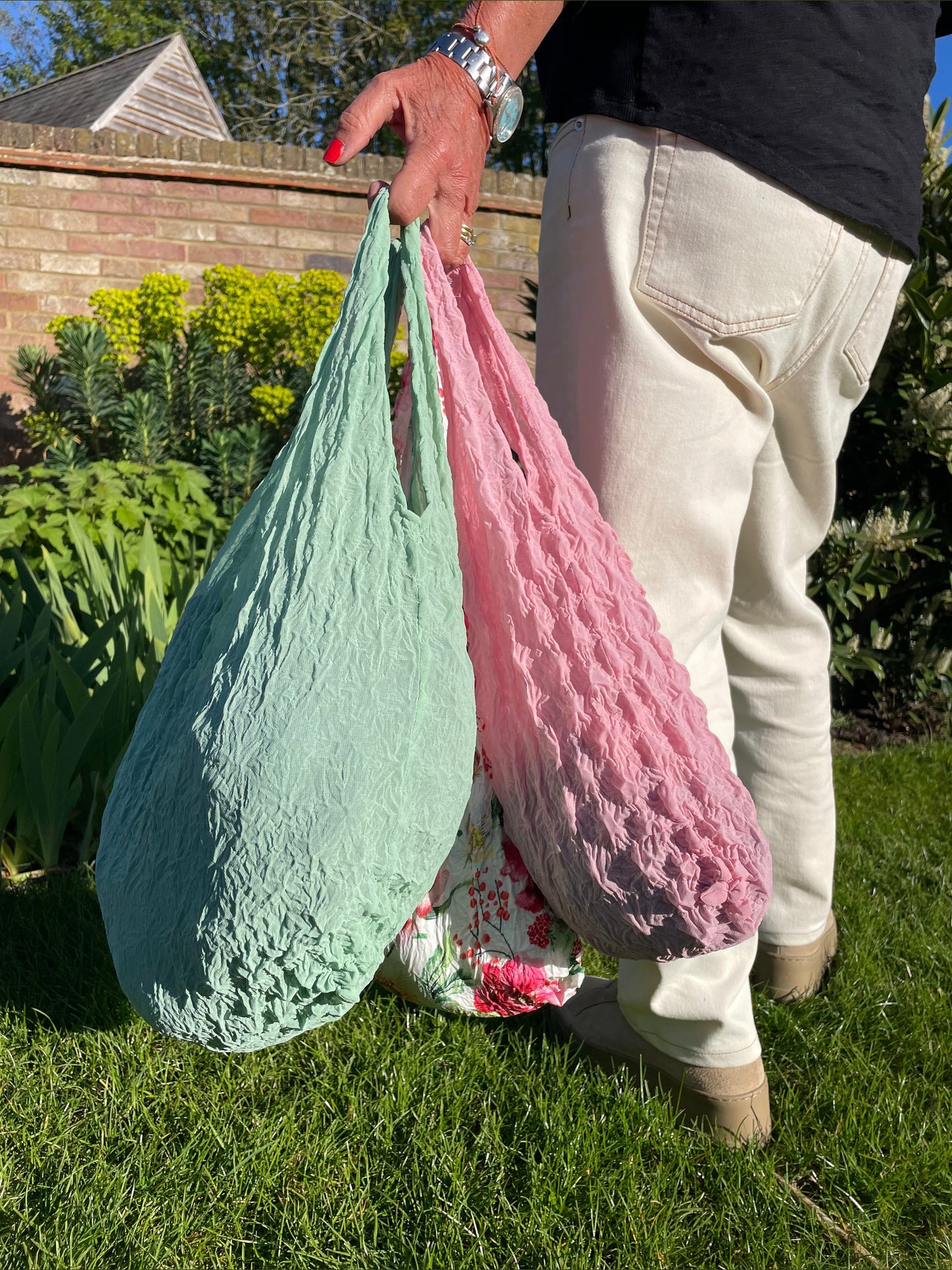 Tote Bag French Green Sustainable Stretchy Eco Shopper
