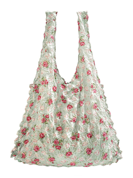 Be Bougie duck egg blue stretchy eco tote bag with a vintage rose floral print, machine washable and durable.