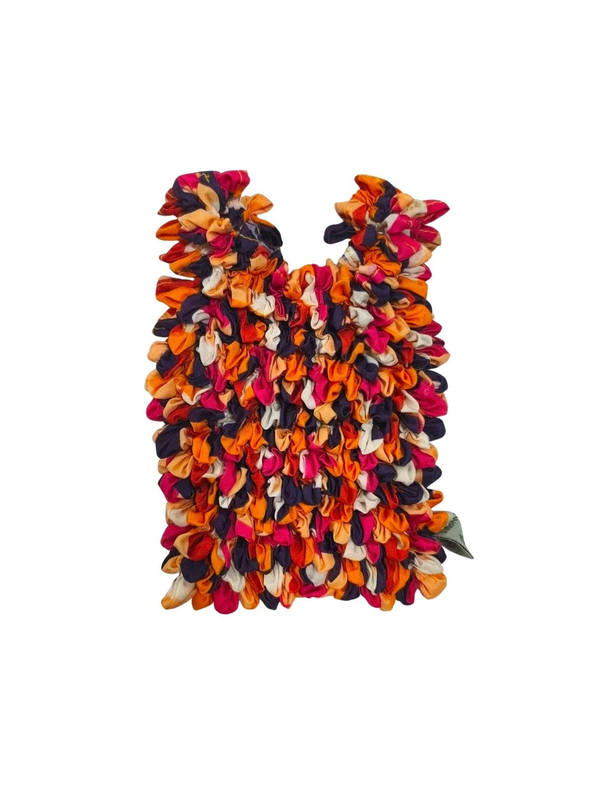 Be Bougie reusable tote bag in electric orange, hot pink, and navy with a textured, crinkled geometric fabric design.