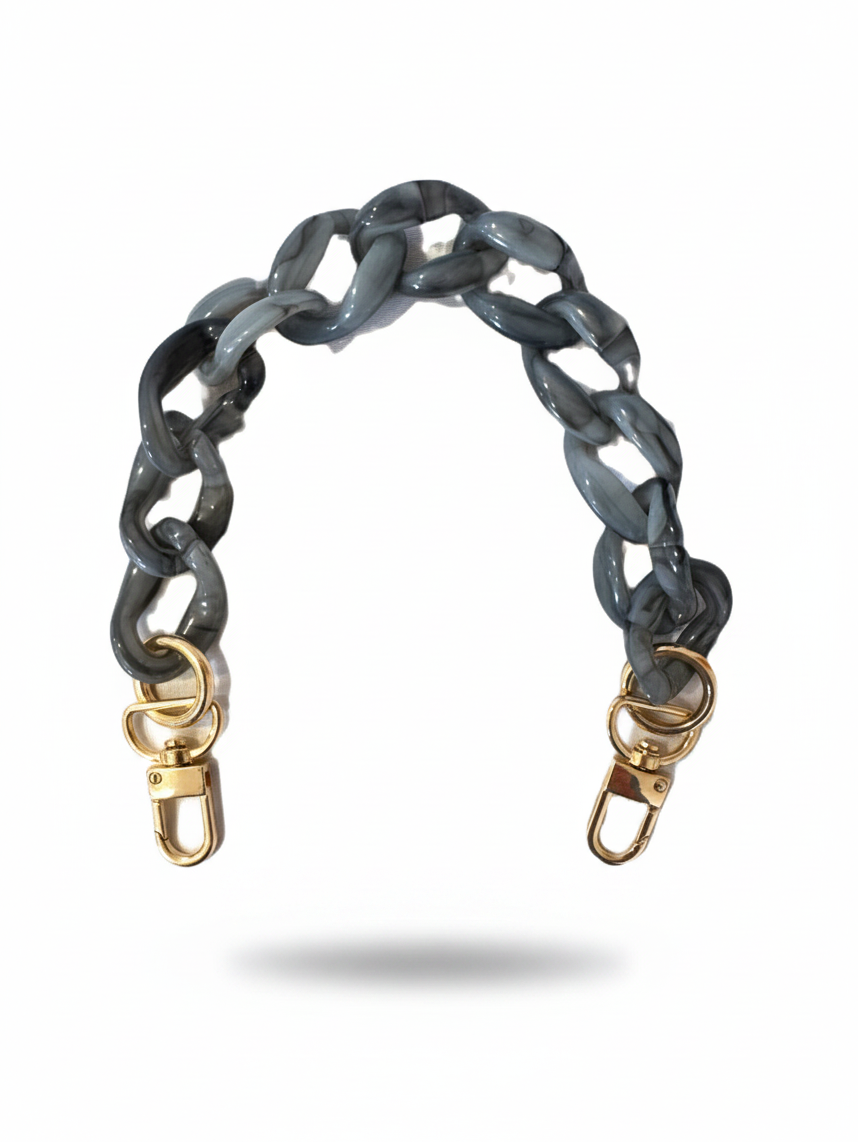 Be Bougie grey marbled acrylic chain bag strap with gold-tone swivel clasps for eco tote bags