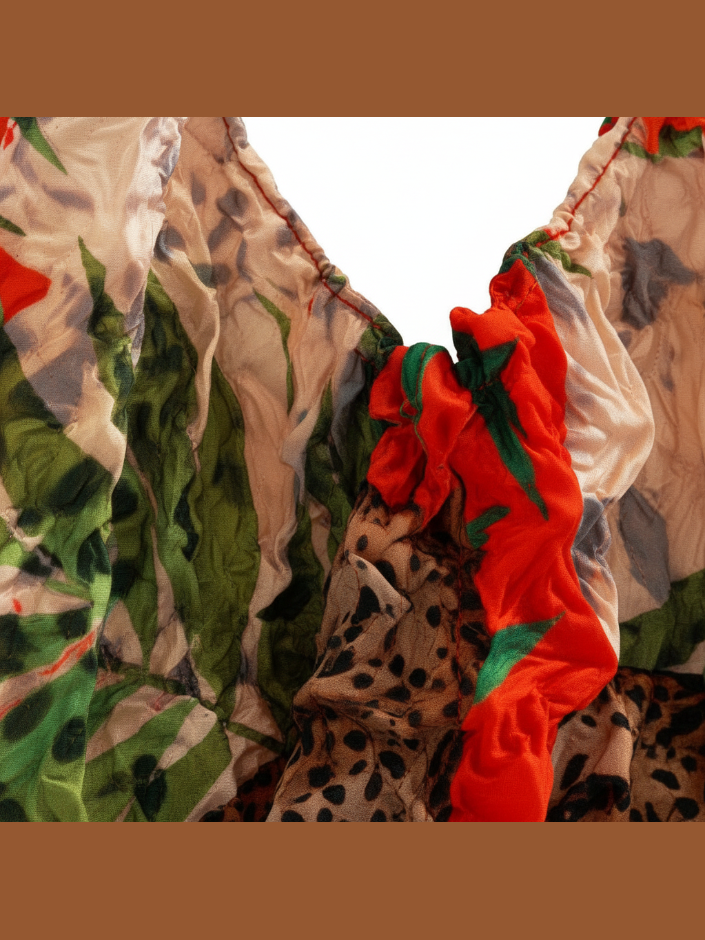 Be Bougie reusable eco-friendly tote bag featuring a vibrant leopard and tropical palm print in orange and green.