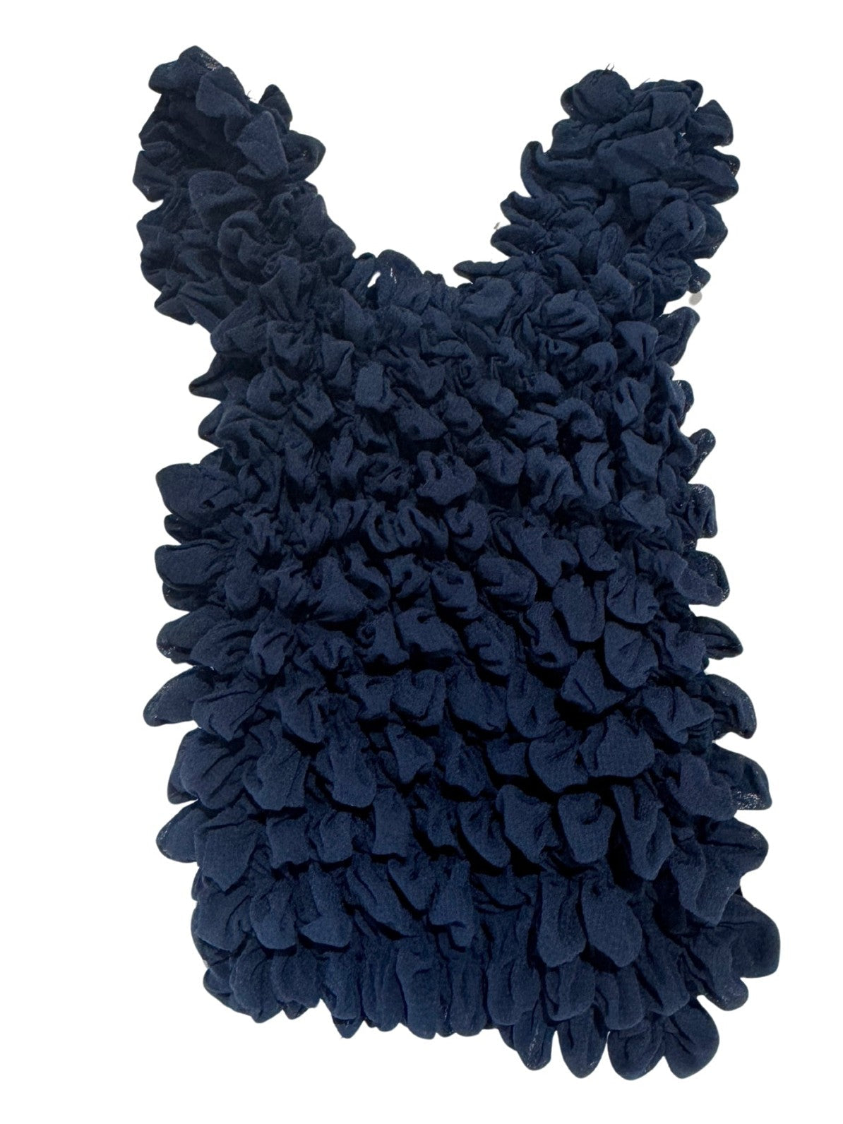Be Bougie midnight blue sustainable stretchy tote bag with a textured, ruffled fabric design.