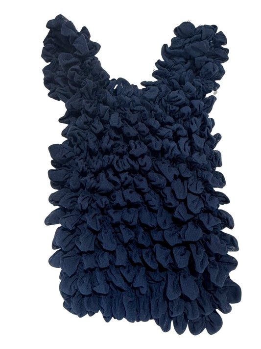 Be Bougie midnight blue sustainable stretchy tote bag with a textured, ruffled fabric design.