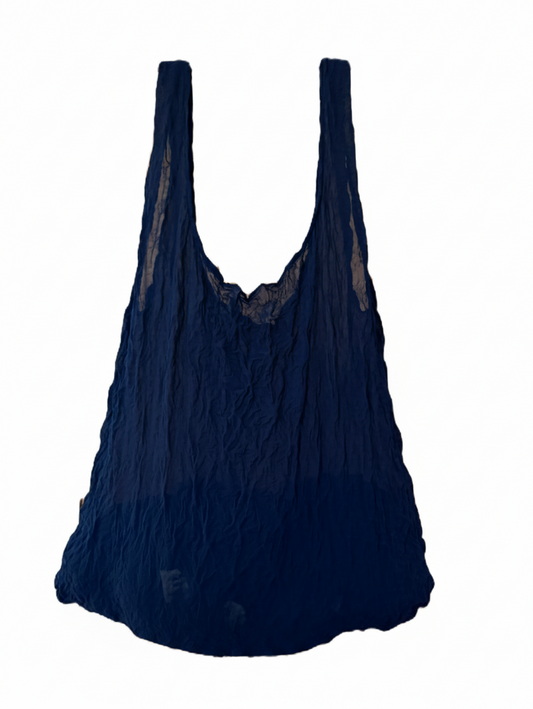 Be Bougie midnight blue sustainable stretchy tote bag made from lightweight machine washable polyester fabric