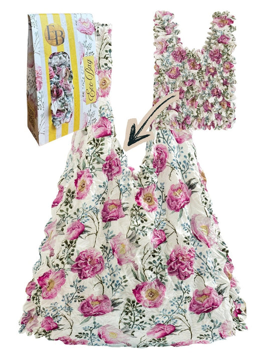 Be Bougie Poppalicious sustainable stretchy eco shopper bag with pink poppy floral print and textured fabric