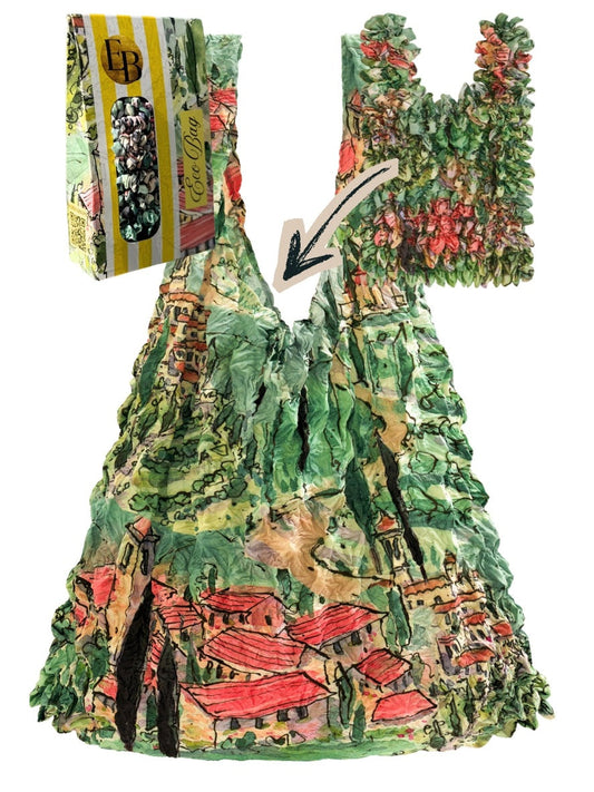 Be Bougie Italian landscape print sustainable stretchy eco tote bag with matching gift box