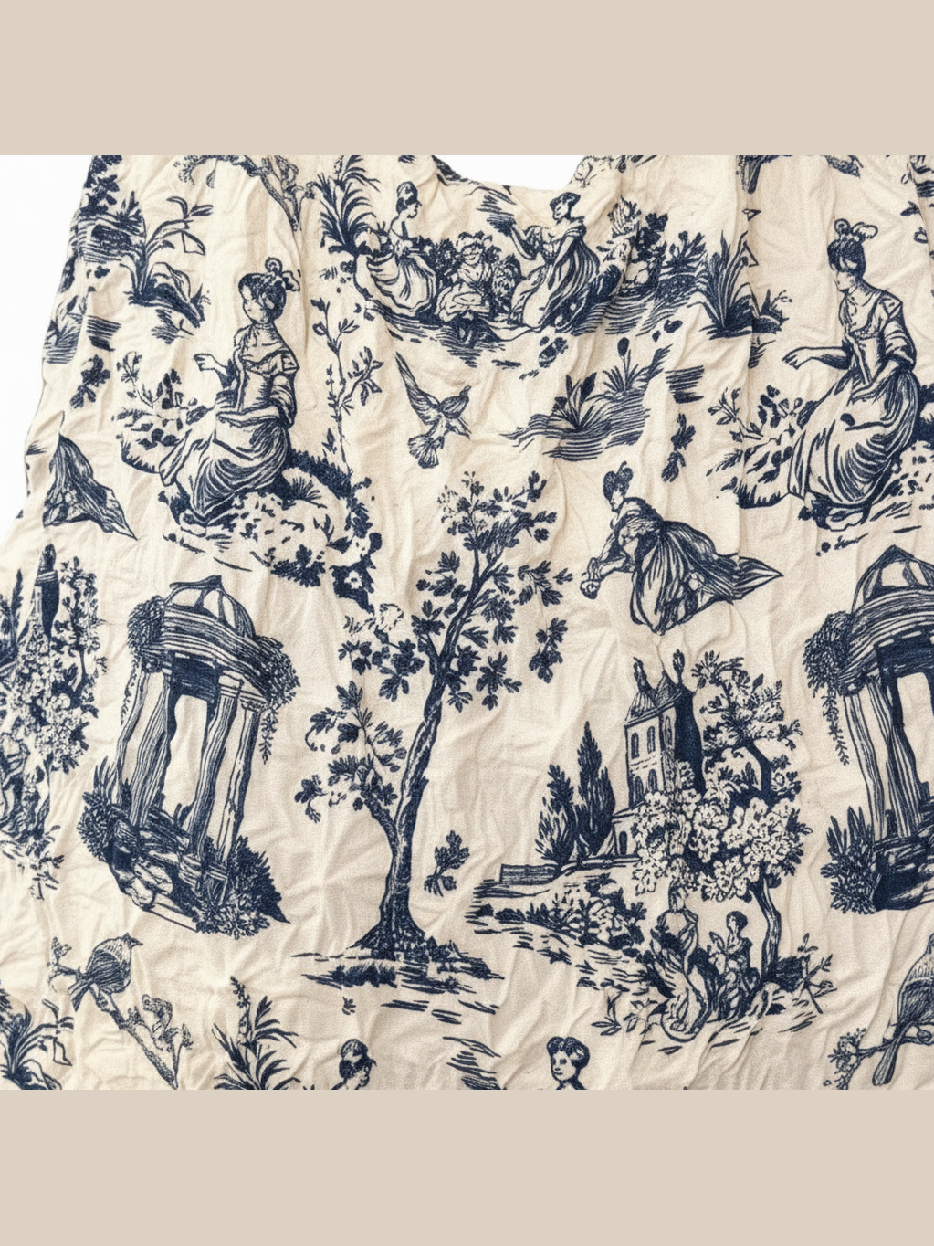 Be Bougie sustainable eco tote bag featuring a classic blue and cream toile de jouy historical pattern